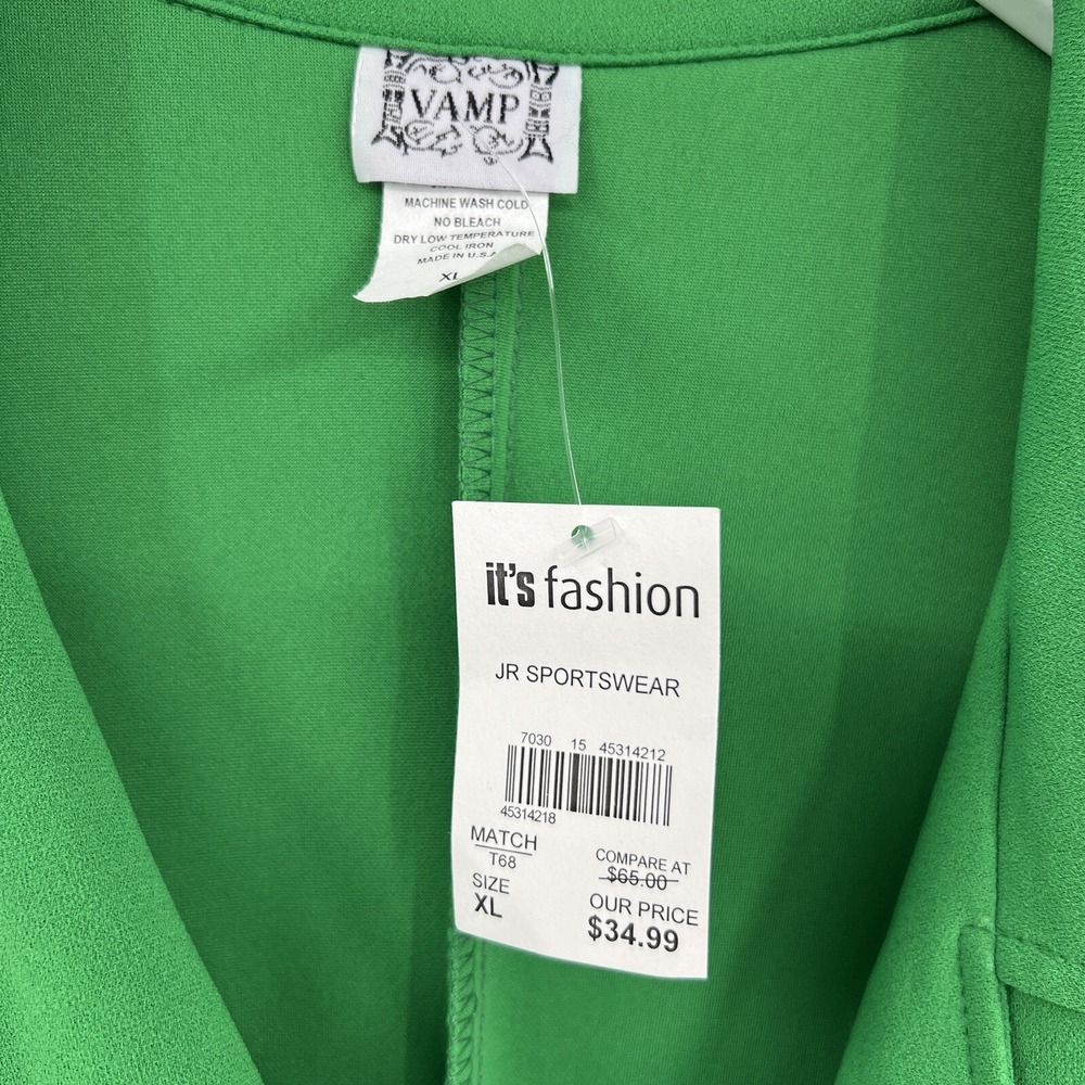 Vamp Deadstock Y2K 90s Women's XL Vintage Green Sleeveless Mini Skater Dress NWT - Picture 8 of 9